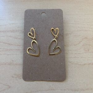 Gold Double Heart Drop Earrings - Women Jewelry